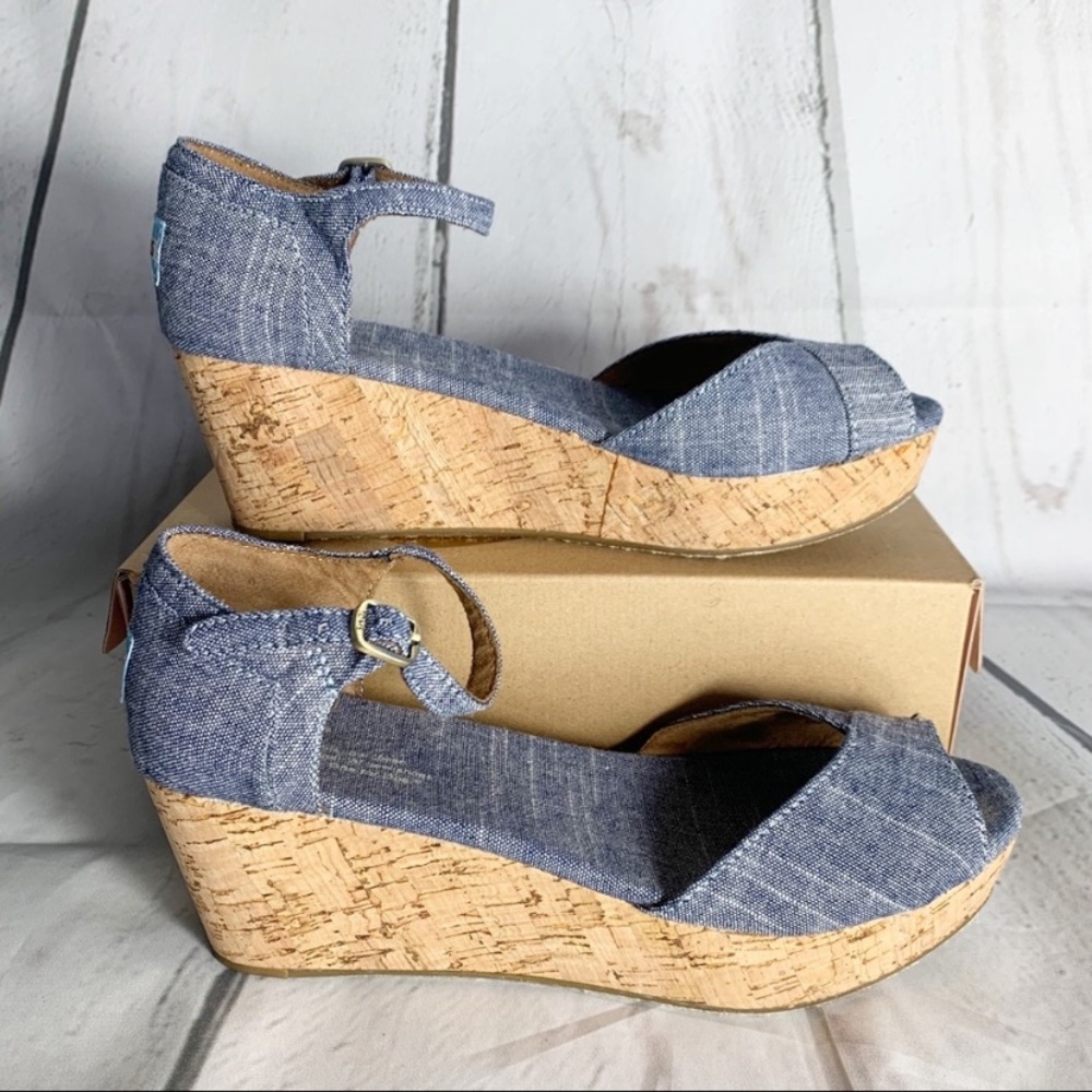 Toms Wedge Sierra Cambray Blue Size 8W Open Toe
